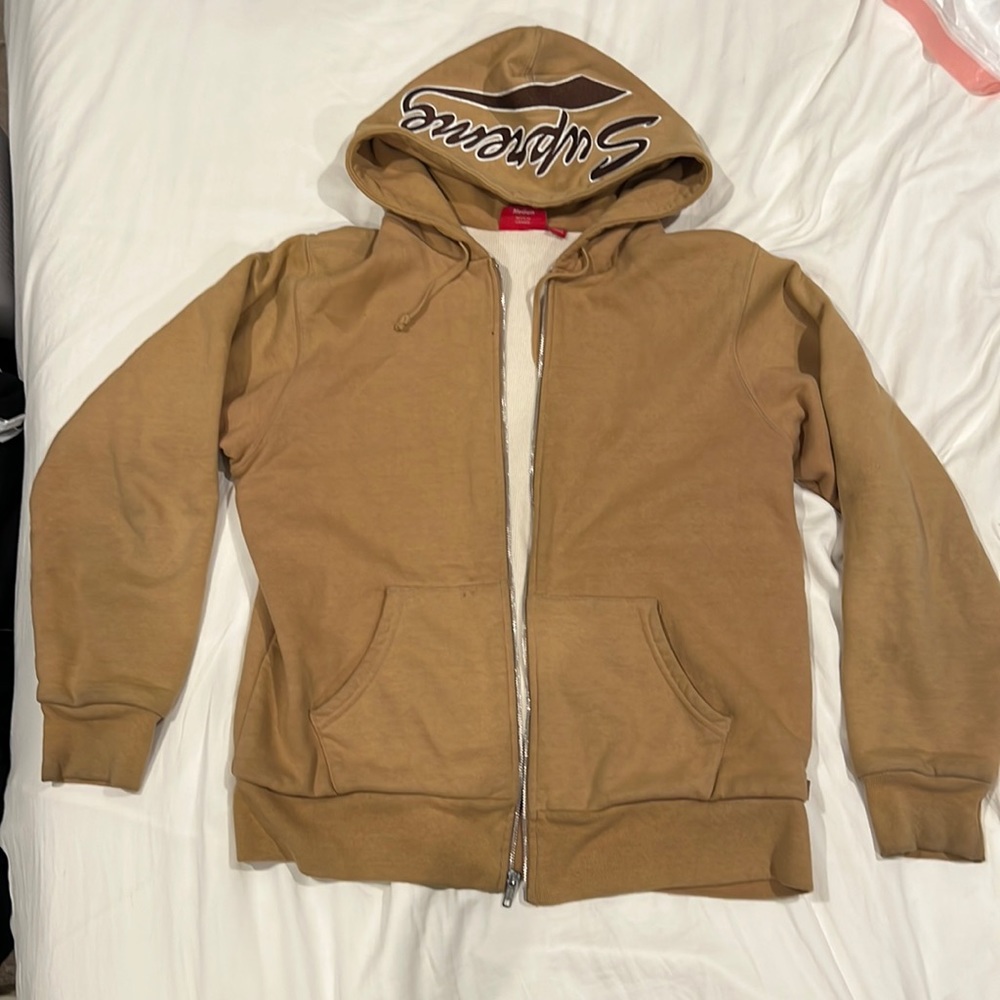 Suprme brown thermal zip up sweatshirt